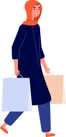 Femme arabe marchant avec un sac à provisions  Illustration