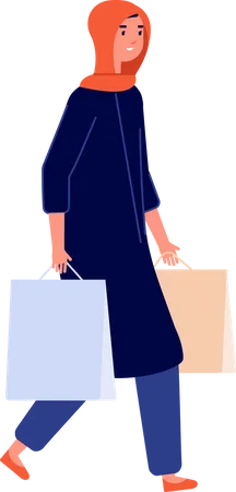 Femme arabe marchant avec un sac à provisions  Illustration