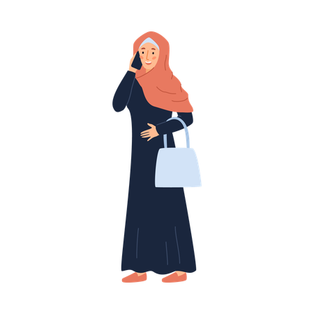 Une femme saoudienne moderne parle au téléphone  Illustration