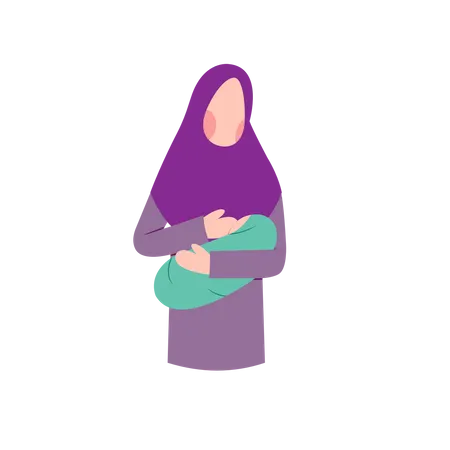 Femme arabe tenant bébé  Illustration