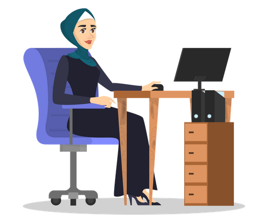 Femme arabe travaillant sur ordinateur  Illustration