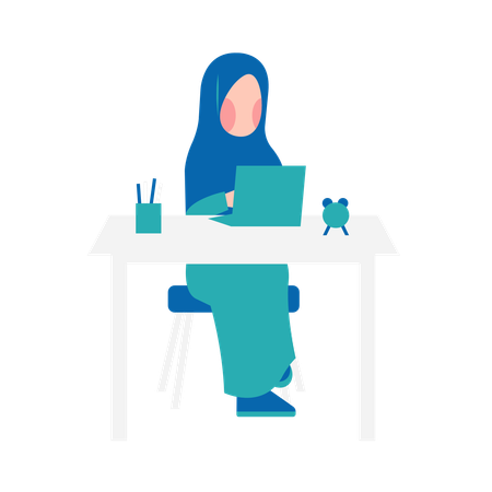 Femme arabe travaillant sur le bureau  Illustration