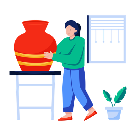 Une femme fabrique de l'argile dans un pot en céramique  Illustration
