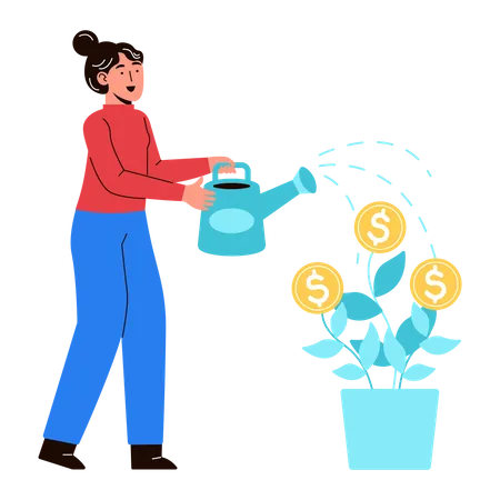 Femme arrosant l'investissement  Illustration