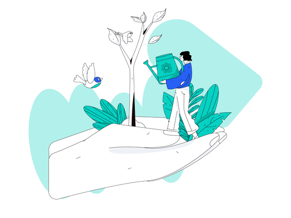 Femme arrosant une plante  Illustration