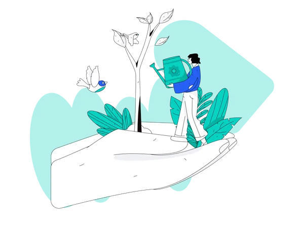 Femme arrosant une plante  Illustration