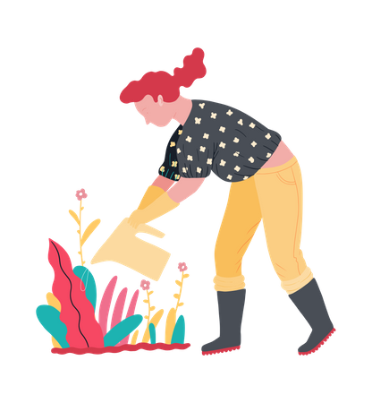 Femme arrosant pour planter  Illustration