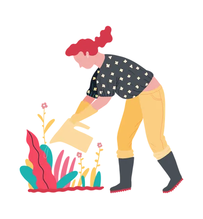 Femme arrosant pour planter  Illustration