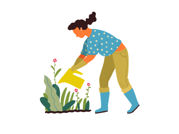 Femme arrosant pour planter  Illustration