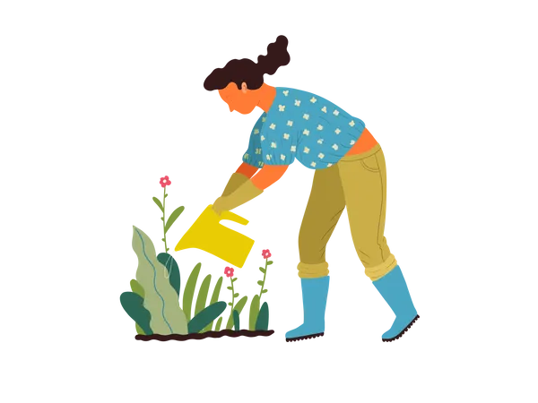 Femme arrosant pour planter  Illustration