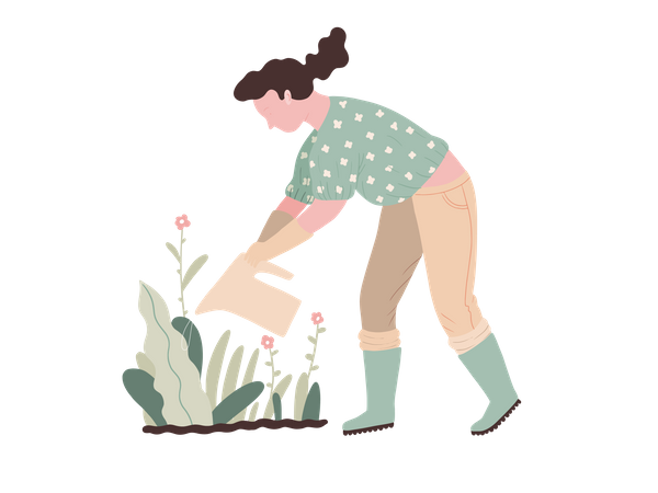 Femme arrosant pour planter  Illustration