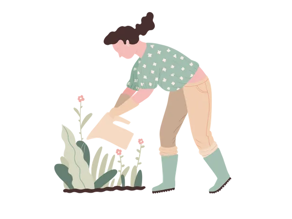 Femme arrosant pour planter  Illustration