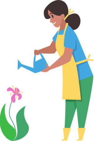 Femme arrosant une plante  Illustration