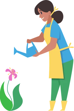 Femme arrosant une plante  Illustration