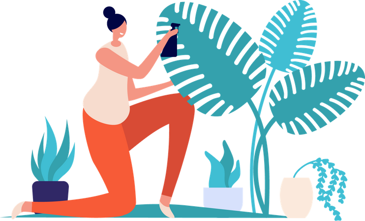 Femme arrosant une plante  Illustration