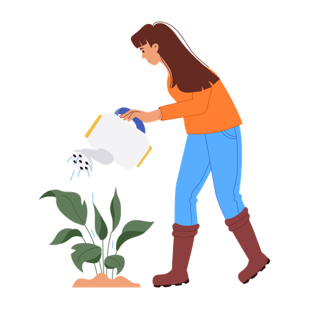 Femme arrosant des plantes  Illustration