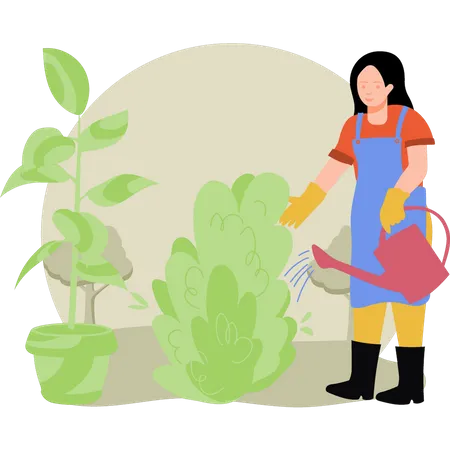 Femme arrosant des plantes  Illustration