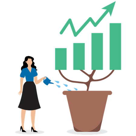 Tableau de croissance d'une femme arrosant  Illustration