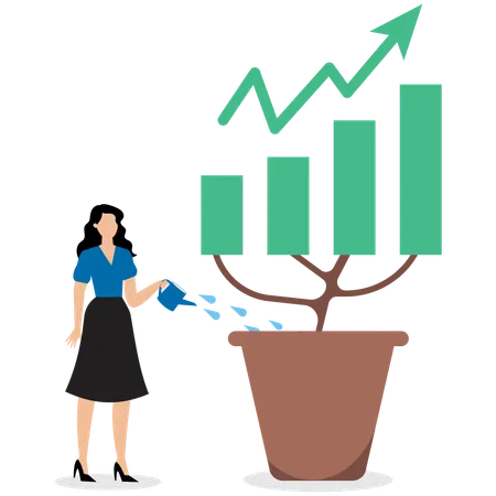 Tableau de croissance d'une femme arrosant  Illustration