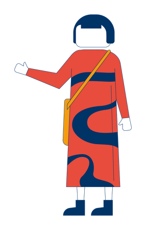 Femme asiatique sans visage en robe artistique avec sac à bandoulière  Illustration
