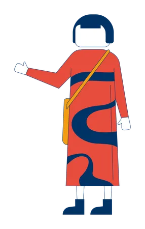 Femme asiatique sans visage en robe artistique avec sac à bandoulière  Illustration