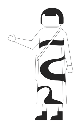 Femme asiatique sans visage en robe artistique avec sac à bandoulière  Illustration