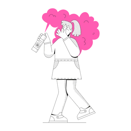 Femme aspergée de bombe aérosol  Illustration