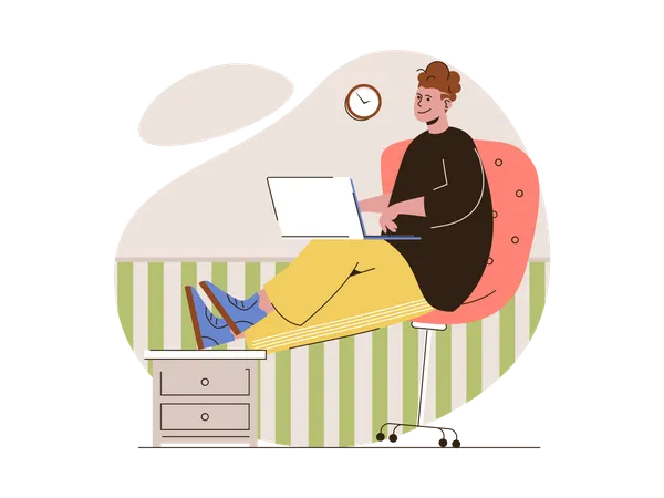 Femme assise à la maison faisant un travail indépendant  Illustration