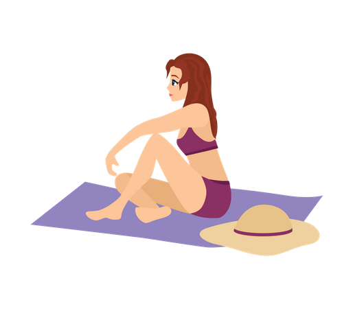 Femme assise à la plage  Illustration