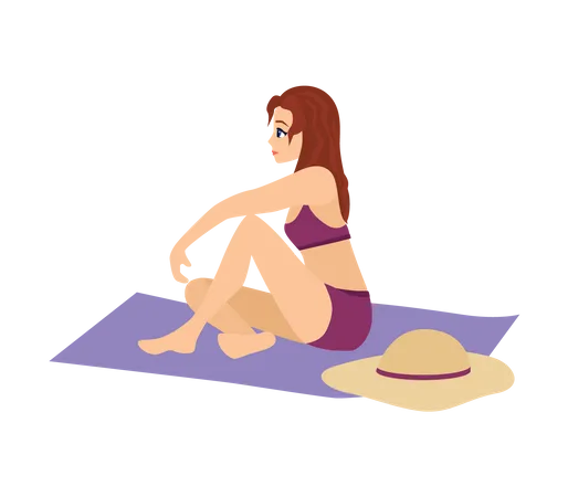 Femme assise à la plage  Illustration