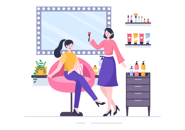 Femme assise au salon de maquillage  Illustration