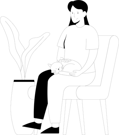 Femme assise avec un chat  Illustration