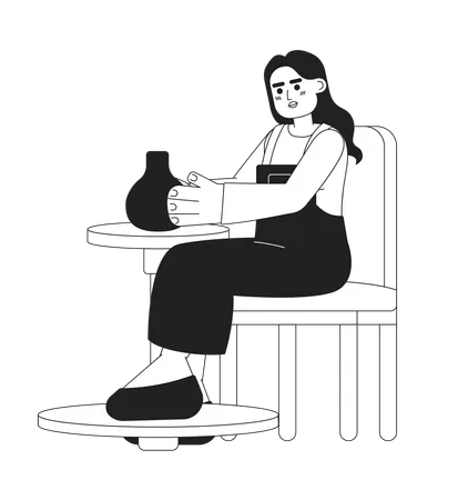 Femme assise avec un vase en argile  Illustration