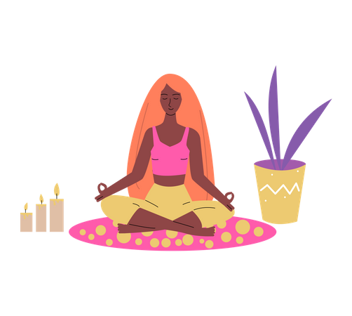 Femme assise dans une pose de lotus de méditation  Illustration