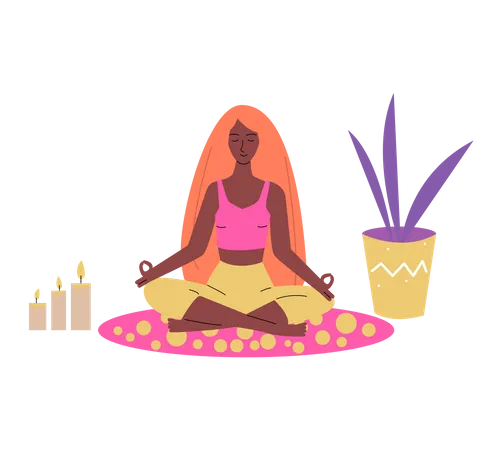 Femme assise dans une pose de lotus de méditation  Illustration