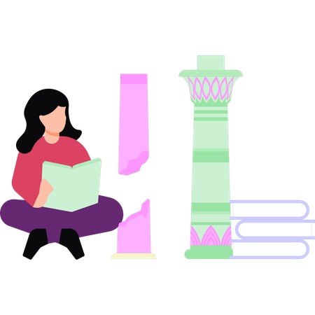 Femme assise et lisant un livre  Illustration