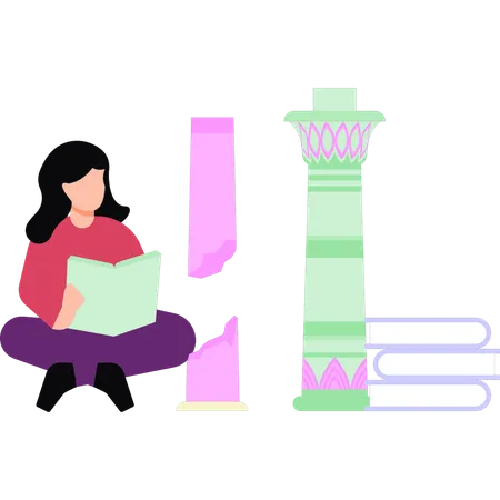 Femme assise et lisant un livre  Illustration