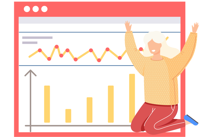 Femme assise près d'un rapport statistique  Illustration