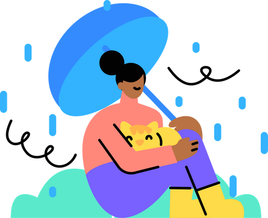 Femme assise sous un parapluie pendant la pluie  Illustration