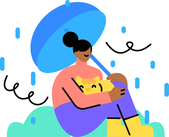 Femme assise sous un parapluie pendant la pluie  Illustration