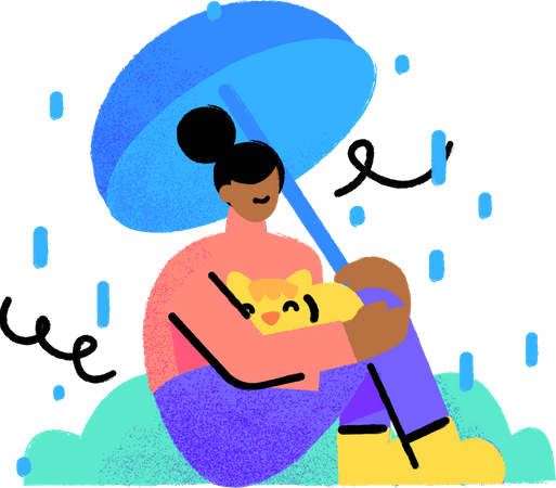 Femme assise sous un parapluie pendant la pluie  Illustration