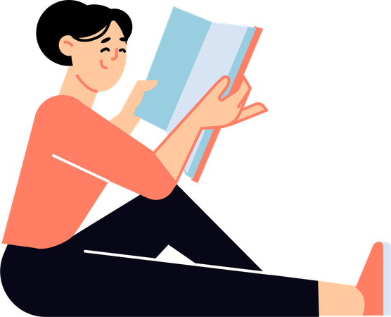 Femme assise sur le sol en train de lire un livre  Illustration