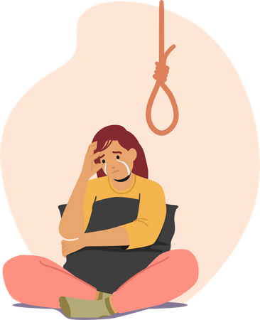 Femme assise par terre pensant au suicide  Illustration