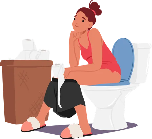 Femme assise sur les toilettes  Illustration