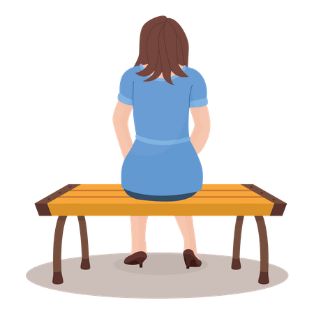 Femme assise sur un banc  Illustration