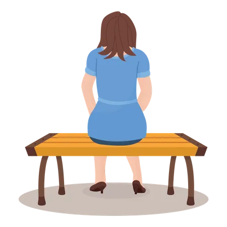 Femme assise sur un banc  Illustration