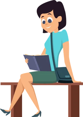 Femme assise sur un banc en lisant des livres  Illustration