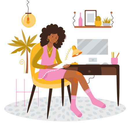 Femme assise sur un bureau  Illustration