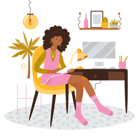 Femme assise sur un bureau  Illustration