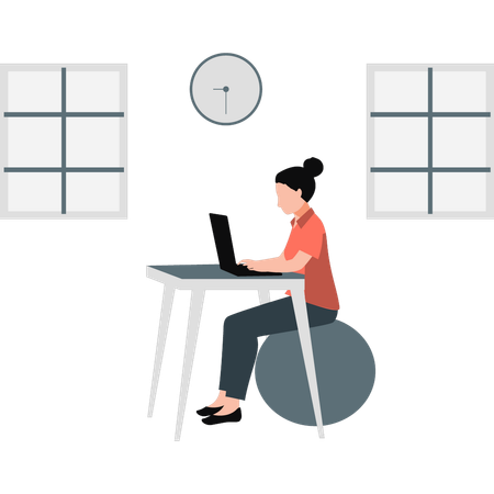 Femme assise sur un canapé et gérant son temps de travail  Illustration